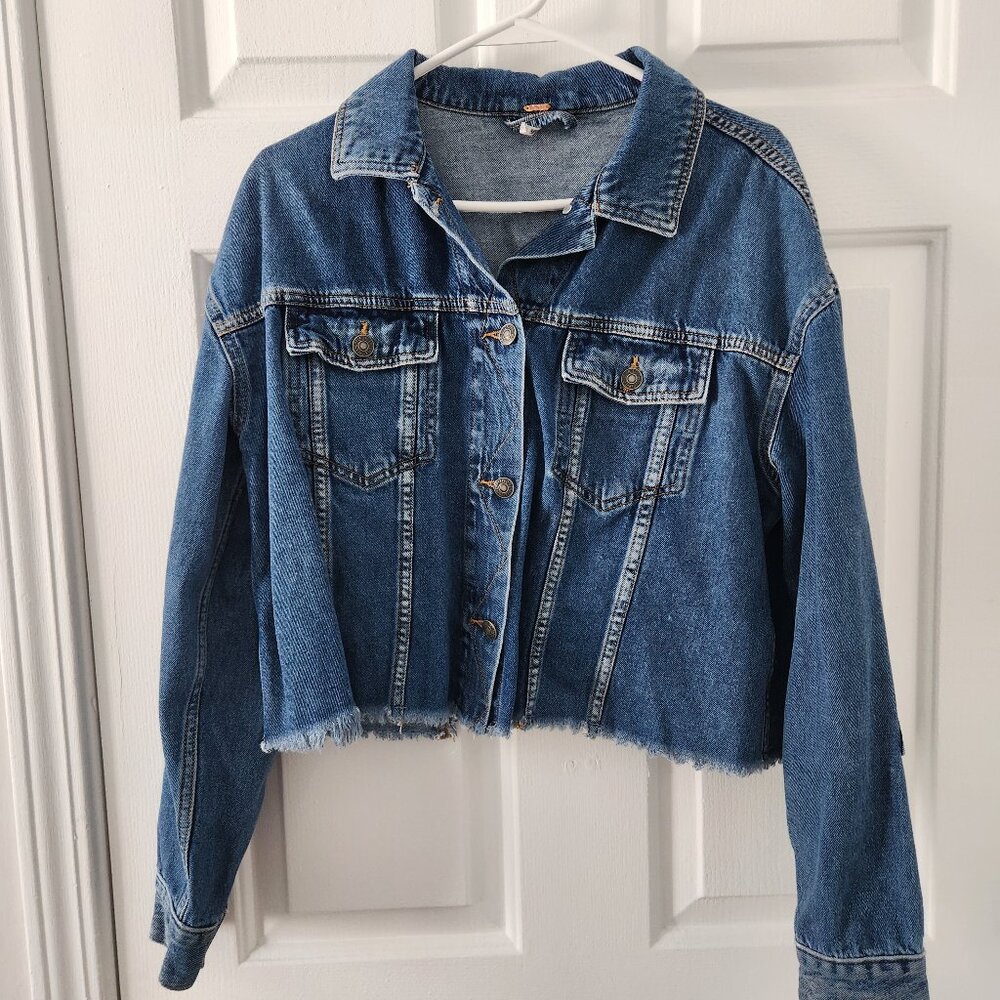 Free People Cropped Long Sleeve Jean Denim Jacket - Size S